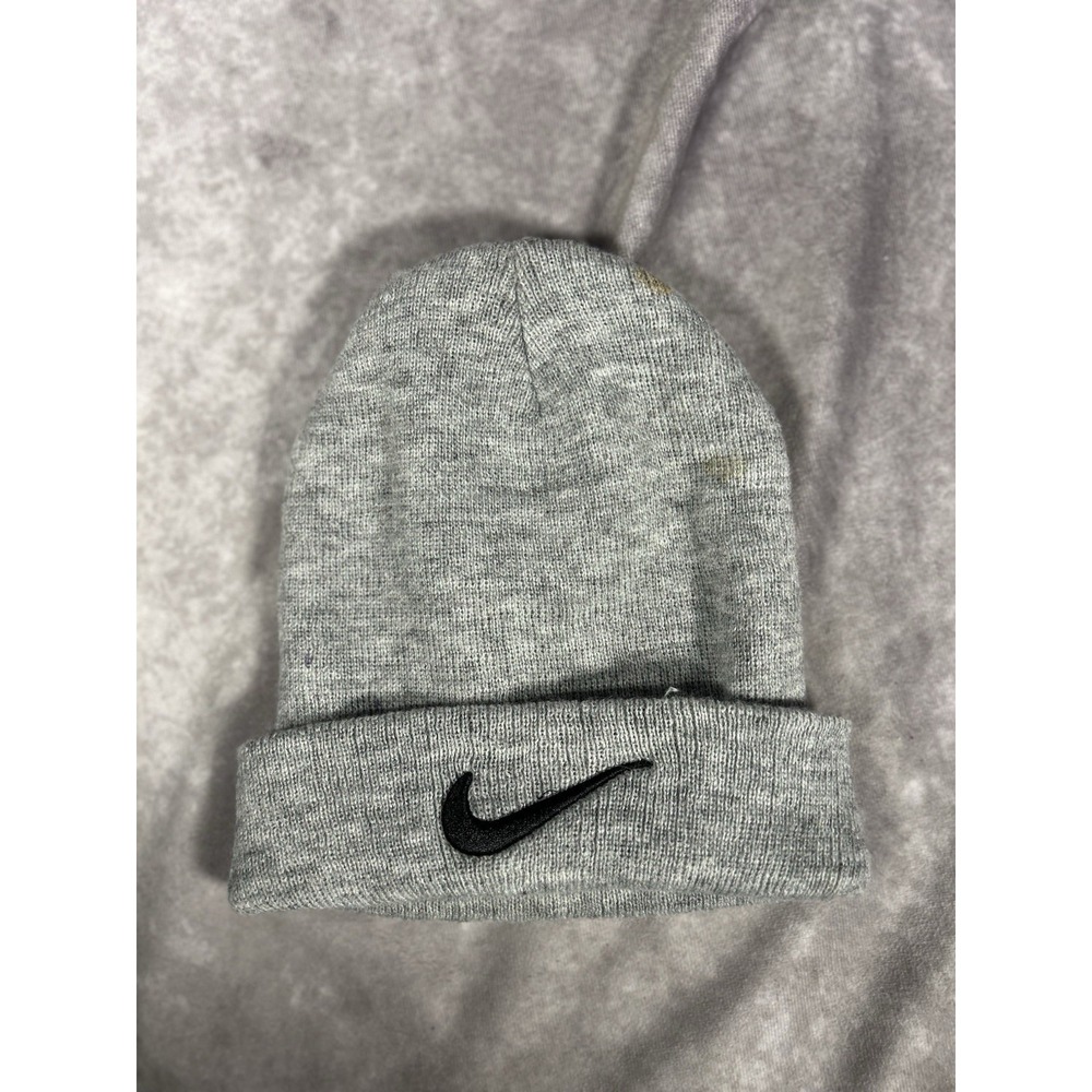 Nike Beanie Gray Heather Black Swoosh Logo Cuffed Knit Winter Hat Unisex